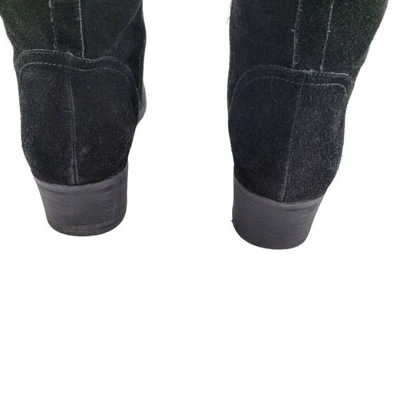 Lucky Brand Boots Hanover Leather Tall Riding Black Low Block Stretch Calf 10
