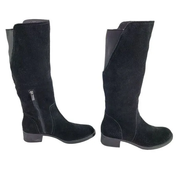 Lucky Brand Boots Hanover Leather Tall Riding Black Low Block Stretch Calf 10