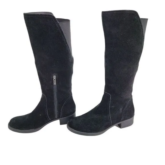 Lucky Brand Boots Hanover Leather Tall Riding Black Low Block Stretch Calf 10