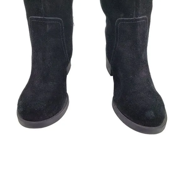 Lucky Brand Boots Hanover Leather Tall Riding Black Low Block Stretch Calf 10