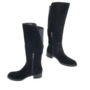Lucky Brand Boots Hanover Leather Tall Riding Black Low Block Stretch Calf 10