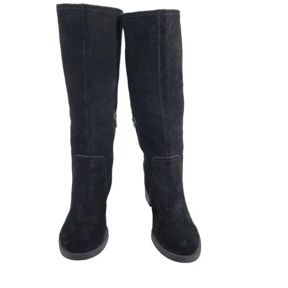 Lucky Brand Boots Hanover Leather Tall Riding Black Low Block Stretch Calf 10