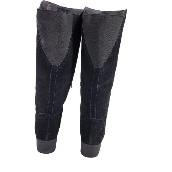 Lucky Brand Boots Hanover Leather Tall Riding Black Low Block Stretch Calf 10