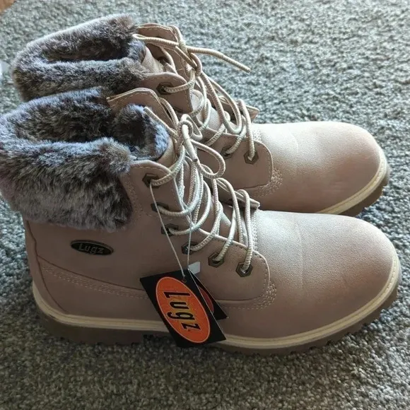 LUGZ Womens Convoy Faux Fur Lace Up Casual Boots Ankle Mid Heel 2-3&quot;