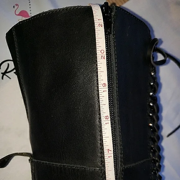 Lust For Life Black Leather knee-high Boots Laced up Gray Hardware New