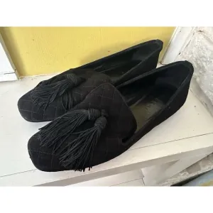 M. Gemi Black Quilted Tassel Loafers Classic sz 38 US 7.5