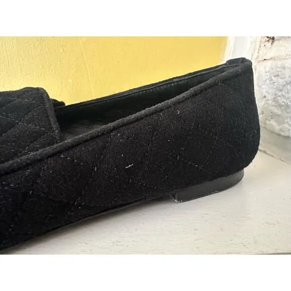 M. Gemi Black Quilted Tassel Loafers Classic sz 38 US 7.5
