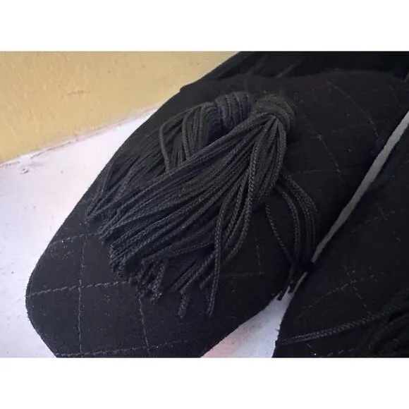 M. Gemi Black Quilted Tassel Loafers Classic sz 38 US 7.5