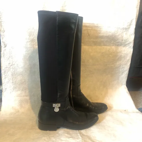M. Kors size 7 TTS Hamilton tall riding boots black leather &amp; stretch back
