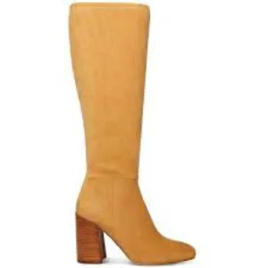 MADDEN GIRL Women's Winslow Block-Heel Stretch Dress Boots Caramel Fabric sz 6