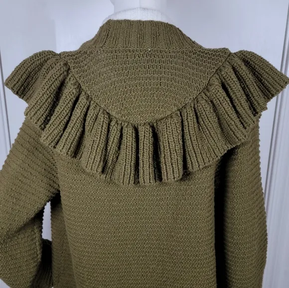 Madewell 100% Cotton Green Knit Ruffle Fisherman Cardigan Size XS