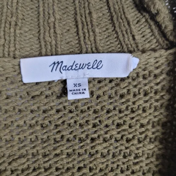 Madewell 100% Cotton Green Knit Ruffle Fisherman Cardigan Size XS