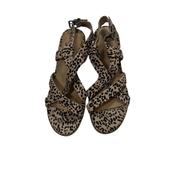Madewell Alyssa Leopard Strappy Sandals Size 7 Calf Hair Block Heel