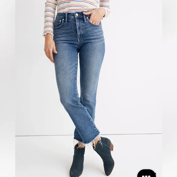 Madewell Cali demi boot jeans medium wash raw hem