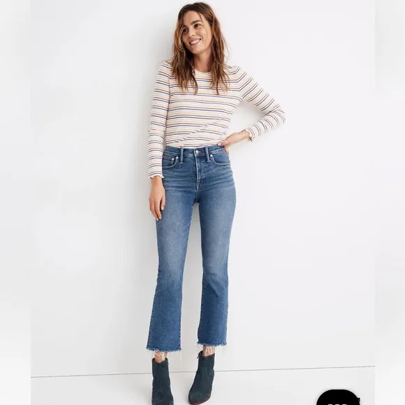 Madewell Cali demi boot jeans medium wash raw hem