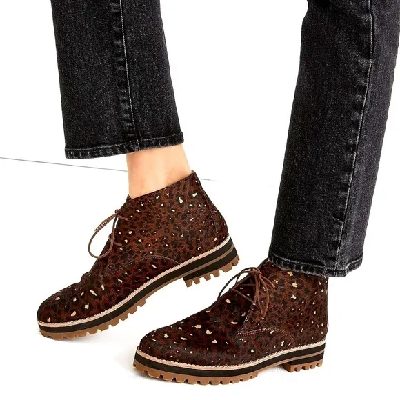 MADEWELL l The Wren Ankle Lace Up Boot in Painted Leopard Calf Hair NWOB 8.5