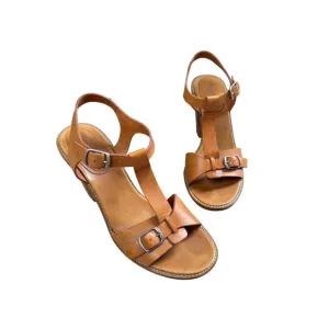 Madewell Loren Leather Ankle Strappy Heeled Sandals Minimalist Tan Womens Sz 8.5