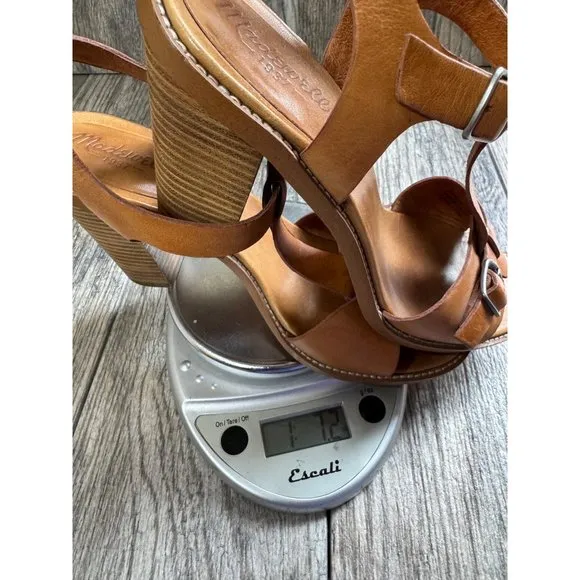 Madewell Loren Leather Ankle Strappy Heeled Sandals Minimalist Tan Womens Sz 8.5