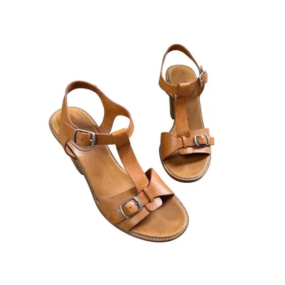 Madewell Loren Leather Ankle Strappy Heeled Sandals Minimalist Tan Womens Sz 8.5