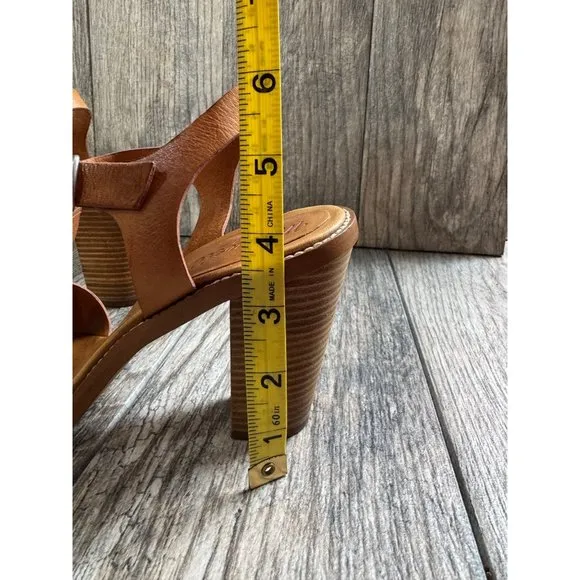 Madewell Loren Leather Ankle Strappy Heeled Sandals Minimalist Tan Womens Sz 8.5
