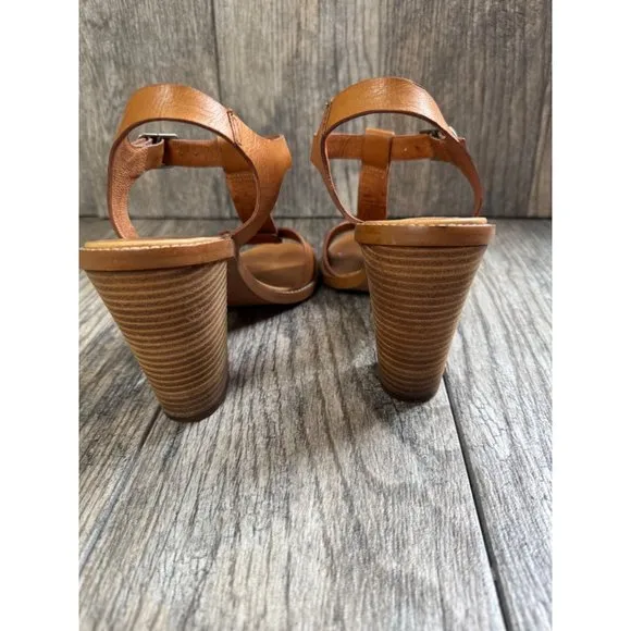 Madewell Loren Leather Ankle Strappy Heeled Sandals Minimalist Tan Womens Sz 8.5