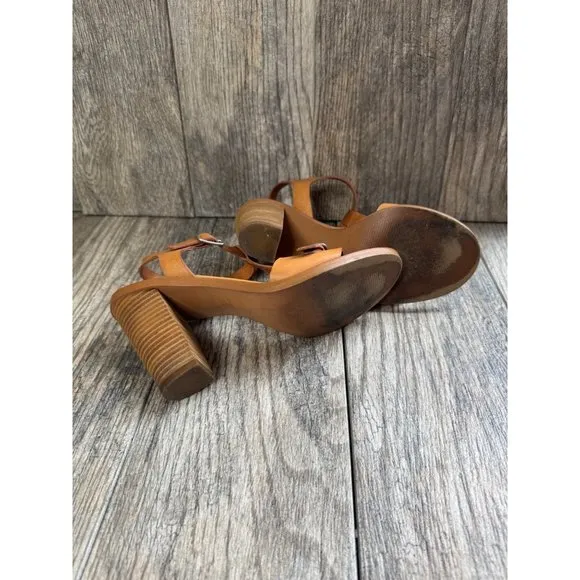 Madewell Loren Leather Ankle Strappy Heeled Sandals Minimalist Tan Womens Sz 8.5