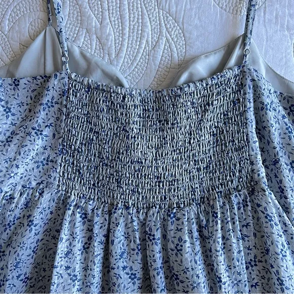 Madewell Silk Ruched Keyhole Tiered Midi Dress Florentine Floral Glassware Blue