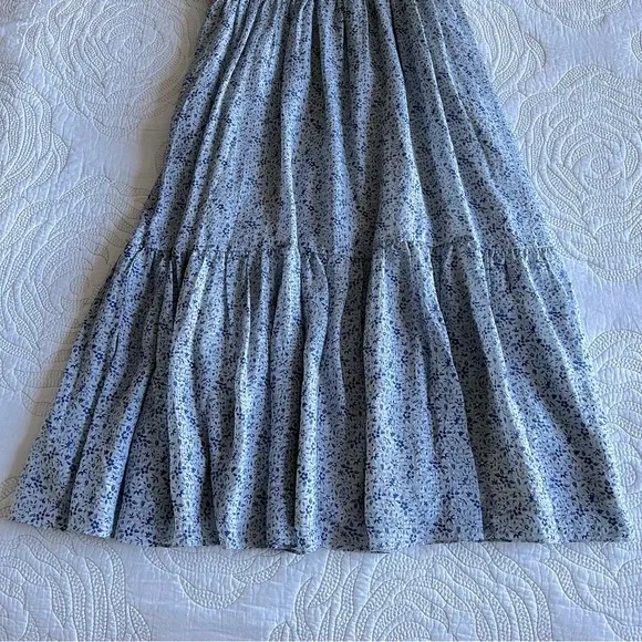 Madewell Silk Ruched Keyhole Tiered Midi Dress Florentine Floral Glassware Blue