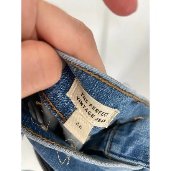Madewell The Perfect Vintage Jean Distressed Medium Blue Wash Stretch Denim 26