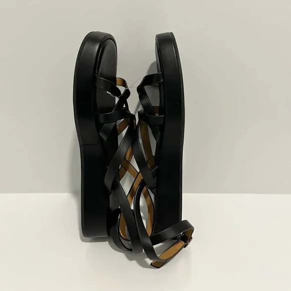 MADEWELL The Sabina Flatform Sandal in True Black Leather $118 NP287 NWOT