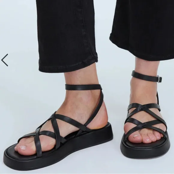 MADEWELL The Sabina Flatform Sandal in True Black Leather $118 NP287 NWOT