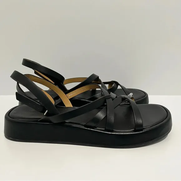 MADEWELL The Sabina Flatform Sandal in True Black Leather $118 NP287 NWOT