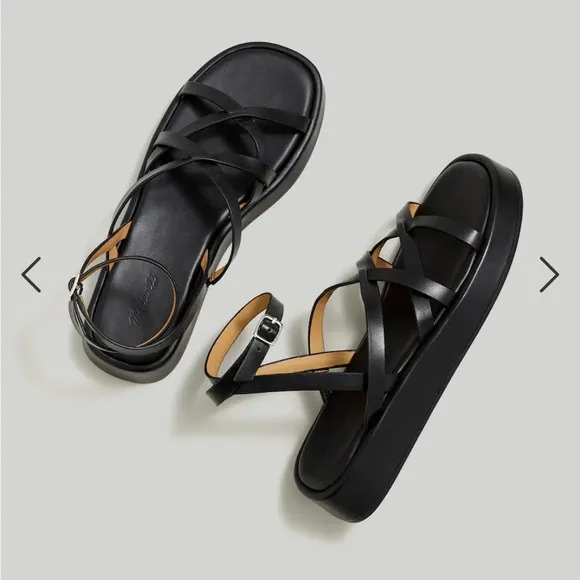 MADEWELL The Sabina Flatform Sandal in True Black Leather $118 NP287 NWOT