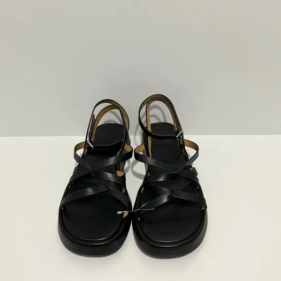 MADEWELL The Sabina Flatform Sandal in True Black Leather $118 NP287 NWOT
