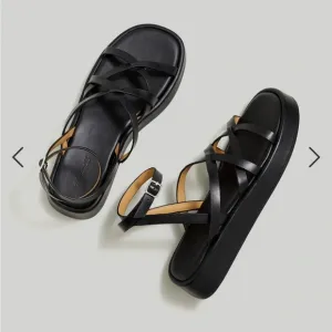 MADEWELL The Sabina Flatform Sandal in True Black Leather $118 NP287 NWOT