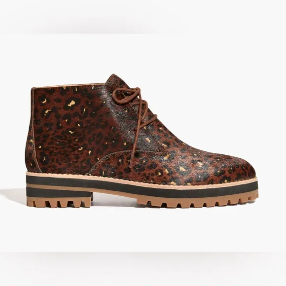 MADEWELL THE WREN BOOT IN PAINTED LEOPARD CALF HAIR, SIZE 8.5.