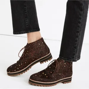 MADEWELL THE WREN BOOT IN PAINTED LEOPARD CALF HAIR, SIZE 8.5.