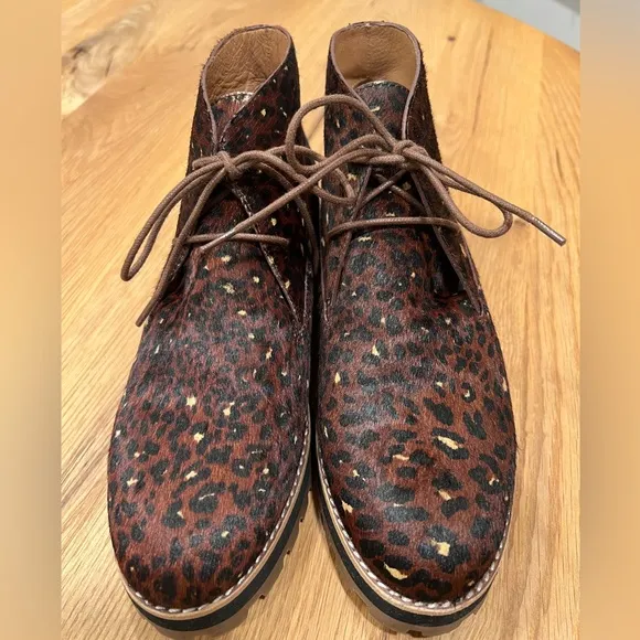 MADEWELL THE WREN BOOT IN PAINTED LEOPARD CALF HAIR, SIZE 8.5.