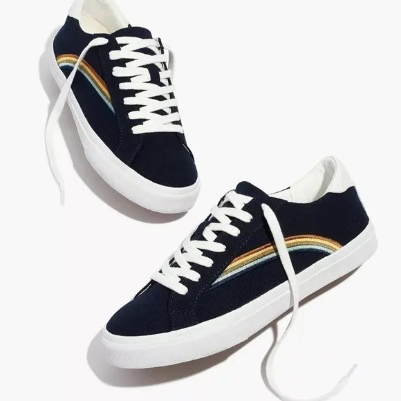 Madewell Women's Sidewalk Low-Top Sneakers W/Embroidered Rainbow, Sz 8.5