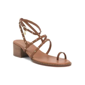 MAJE Camel Leather Studded Strappy Heeled Sandals