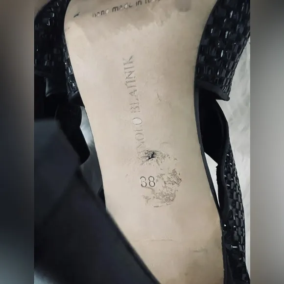 Manolo Blahnik - Black Elastic &amp; Leather Strappy Sandals Handmade In Italy US 8