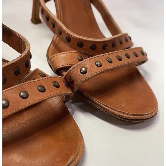 Manolo Blahnik Brown Leather Sandals with Studded Straps