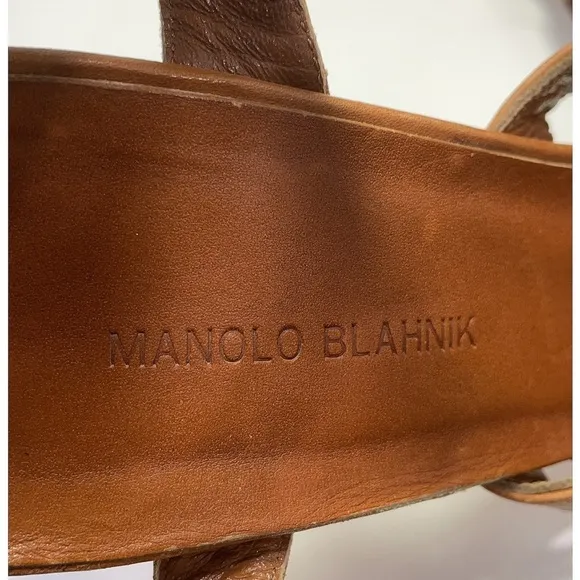 Manolo Blahnik Brown Leather Sandals with Studded Straps