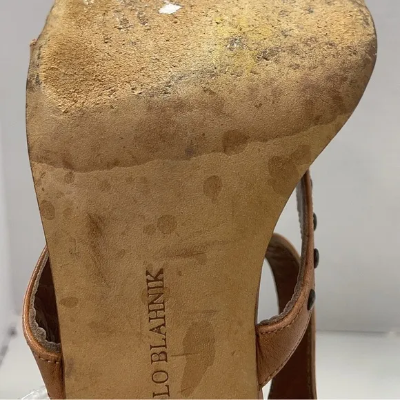 Manolo Blahnik Brown Leather Sandals with Studded Straps