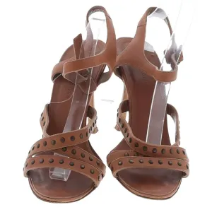 Manolo Blahnik Brown Leather Sandals with Studded Straps