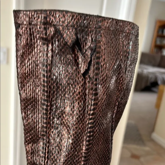MANOLO BLAHNIK LADIES BRONZE SNAKE TALL HEEL STRETCH BOOTS-9