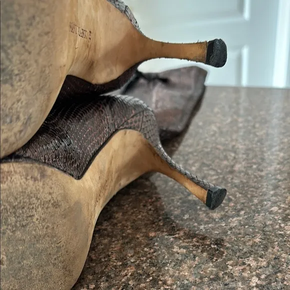 MANOLO BLAHNIK LADIES BRONZE SNAKE TALL HEEL STRETCH BOOTS-9