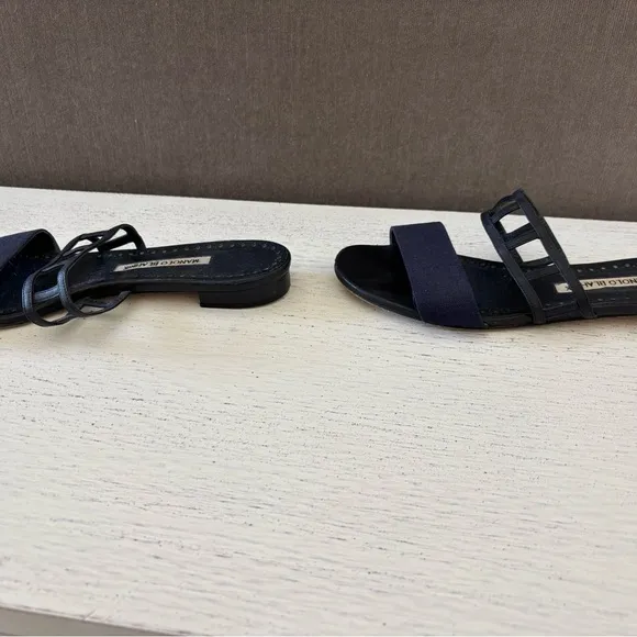 Manolo Blahnik Navy Sandals Elegant Minimalist Design