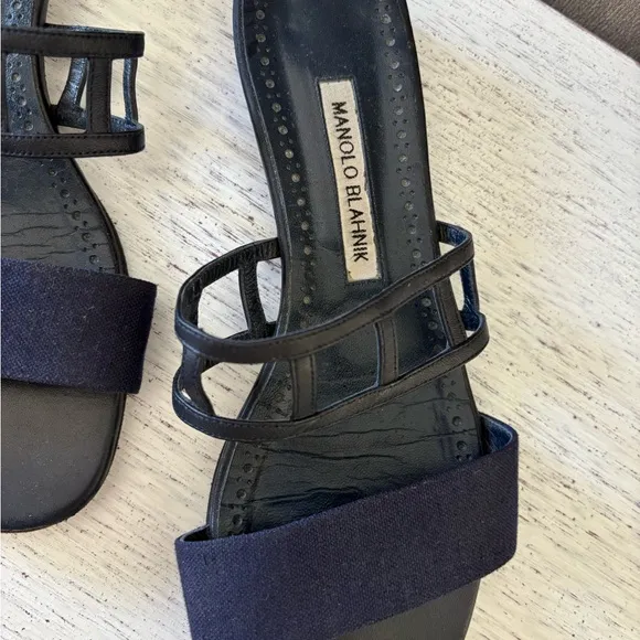 Manolo Blahnik Navy Sandals Elegant Minimalist Design