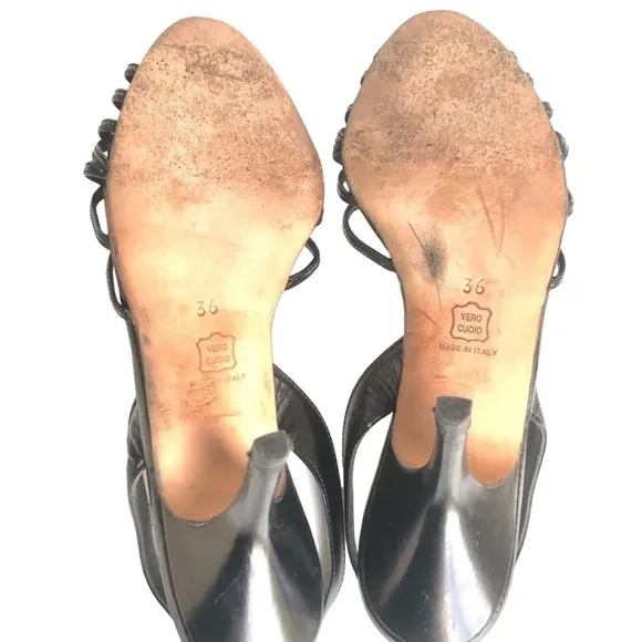Manolo Blahnik Strappy Heeled Sandals Black Patent Leather Women’s